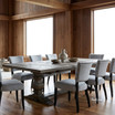 Thomas and Hurley Darcy Oak Parquetry Double Extension Dining Table in compact closed position.