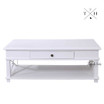 Full frontal view of the Hampstead 1 Drawer Coffee Table, showcasing its classic Hamptons style and crisp white satin finish