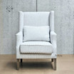 Brereton Wingback Armchair in blue and white stripe, frontal perspective