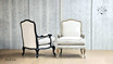 Composite image displaying the Cannes Louis Armchair in various finishes from different angles, showcasing its beautiful silhouette