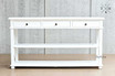Complete front view of the elegant Hampstead Console, showcasing its satin white finish and Hamptons style design.