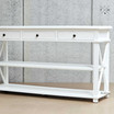 Close view of the Hampstead Console’s lower shelf, emphasizing the ample space for storage or display.