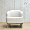 Close-up front view of the comfortable seating area and fabric quality.