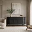 Front view of the Louis Curved Buffet in black 200cm in an elegant and classic home