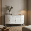 Angled view of the Louis Curved Buffet in white in 160cm size with 4 doors and 2 drawers in a Minimal styled home