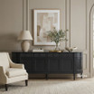 Front view of the Louis Curved Sideboard in Black in a modern Hamptons home