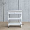 Front view of the Montclair Bedside Table showcasing its elegant white chalk finish