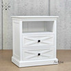 Angled view of the Fremont Bedside Table displaying the unique geometric drawer fronts and timeless design