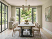 Large rectangular oak dining table with double pedestal base and carved legs, the Parkhouse collection by Thomas & Hurley