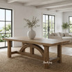 The Trailbridge hardwood dining table, styled in a Hamptons-inspired setting.
