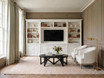 Stonefield Bookcase TV Media Entertainment Wall Unit by Thomas & Hurley in a warm minimalist living room featuring Hamptons style wall unit design and bespoke display shelving.