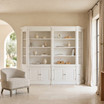 Luxury white display bookcase cabinet with open shelving and concealed storage, showcasing the Stonefield Double Display Cabinet Bookcase for coastal and contemporary classic interiors.