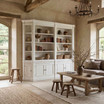 Custom Hamptons style double display bookcase featuring decorative shelving, shaker base cabinets and handcrafted storage by Thomas & Hurley.
