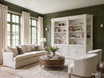 Stonefield Double Display Cabinet Bookcase with Angled Sides in a refined Hamptons living room with bespoke cabinetry, open display shelves and timeless Australian craftsmanship.