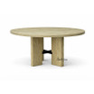 Front view of the Tisbury Dining Table by Thomas & Hurley, a luxury round timber dining table with sculptural pedestal base in a contemporary Hamptons style.