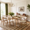 Lofthouse Natural Oak Dining Table with a retro twist styled for everyday entertaining in a classic modern interior, highlighting its warm oak finish, simple proportions and gently tapered legs.