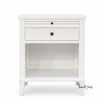 Lando 1 Drawer Bedside/Side Table front view showcasing tapered legs and refined proportions.