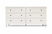 A front view of the Lando 6 Drawer Chest showcasing contemporary Hamptons design, white brush-stroke painted finish and three drawers for ample storage.