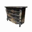 Side view of French style Eloise 5 Drawer chest of drawers with carved panels and curved leg detailing.