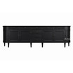 A front view of the Louis Buffet 300cm in Black accentuating its curved design, grooved detail on drawers, and metallic handles.
