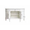 The Louis Buffet 4 Door 130cm in White by Thomas and Hurley, front view and doors open, showcasing its curved design, fluted drawer detailing, and functional storage.