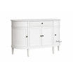The Louis Buffet 4 Door 130cm in White by Thomas and Hurley, front angle view and closed position, showcasing its curved design, fluted drawer detailing, and functional storage.
