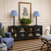 Black timber media console with minimalist architectural form and storage