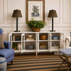 Parker Media Unit Sideboard in white timber with glass doors front view