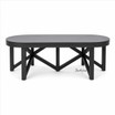 Modern black living room coffee table with geometric timber base