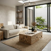 Monument Rectangle Teak Coffee Table in a modern living room