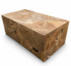 A rectangular coffee table made from rich teak timber, showcasing the construction and grain