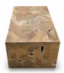 Close-up of the natural crevices and texture on a rectangle Hamptons style teak coffee table