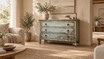 Haslemere 3-drawer accent chest adding vintage lived-in charm to a neutral room.