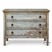 Distressed blue three drawer chest with aged metal handles by Thomas and Hurley