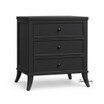 Three drawer black bedside table with recessed decorative panels