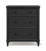 Hamptons style black bedside table with compact proportions and three drawers