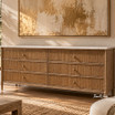 Thomas & Hurley Brookstone 6 Drawer Chest with Marble Top in a warm minimalist living room
