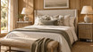 Designer bedroom furniture featuring Brookstone marble top bedside table