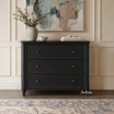 Thomas & Hurley Brynmore Chest in Black with framed drawer fronts in a styled space with wall panelling and artwork