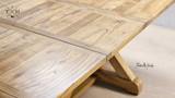 Close-up of the tabletop at the 310cm double extension, showcasing the natural finish