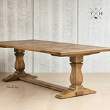 Full frontal view of the 250cm Strand Parquetry Dining Table, highlighting its elegant pedestal base