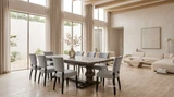 Thomas and Hurley Darcy parquetry table showing elegant dark pedestal and closed top.