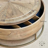 Angle view showing the rotating top feature of the Darcy Oak Coffee Table