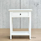 Full frontal view of the Hampstead 1 Drawer Bedside Table, showcasing its clean lines and crisp white finish