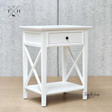 Angled view of the Hampstead 1 Drawer Bedside Table, showcasing its clean lines and crisp white finish
