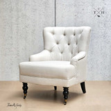 Avery Armchair at 45-Degree Angled Perspective: A blend of style and sophistication in natural cream linen blend