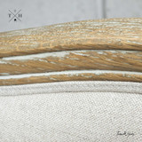 Close view of the natural linen backrest and its design