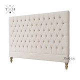 Angled view of the headboard, highlighting the depth of the tufting and the plush padding perfect for a hamptons bedroom