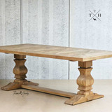 Full front view of the 245cm Darcy Oak Parquetry Dining Table, showcasing its classic elegance