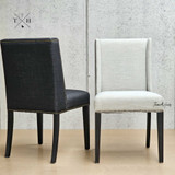 Pair of Lumley Dining Chairs positioned at contrasting angles, offering a dynamic view that highlights the elegant winged back design and brass stud detailing of each chair. This perspective showcases the chairs' compatibility in a dining room setting, emphasising their classic lines and contemporary appeal, perfect for modern and Hamptons-style interiors.